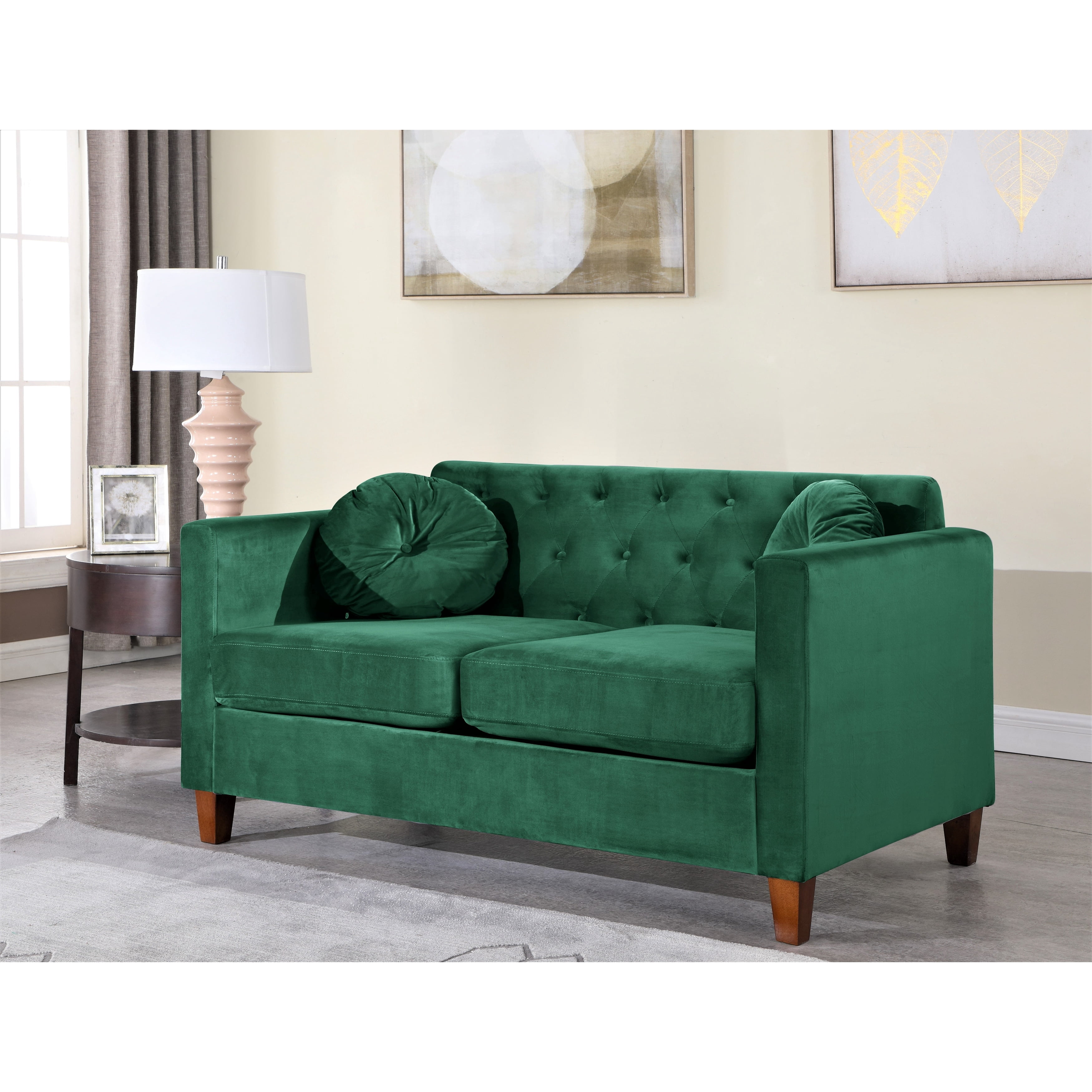 US Pride Furniture Lory Velvet Kitts Classic Chesterfield Loveseat Grey