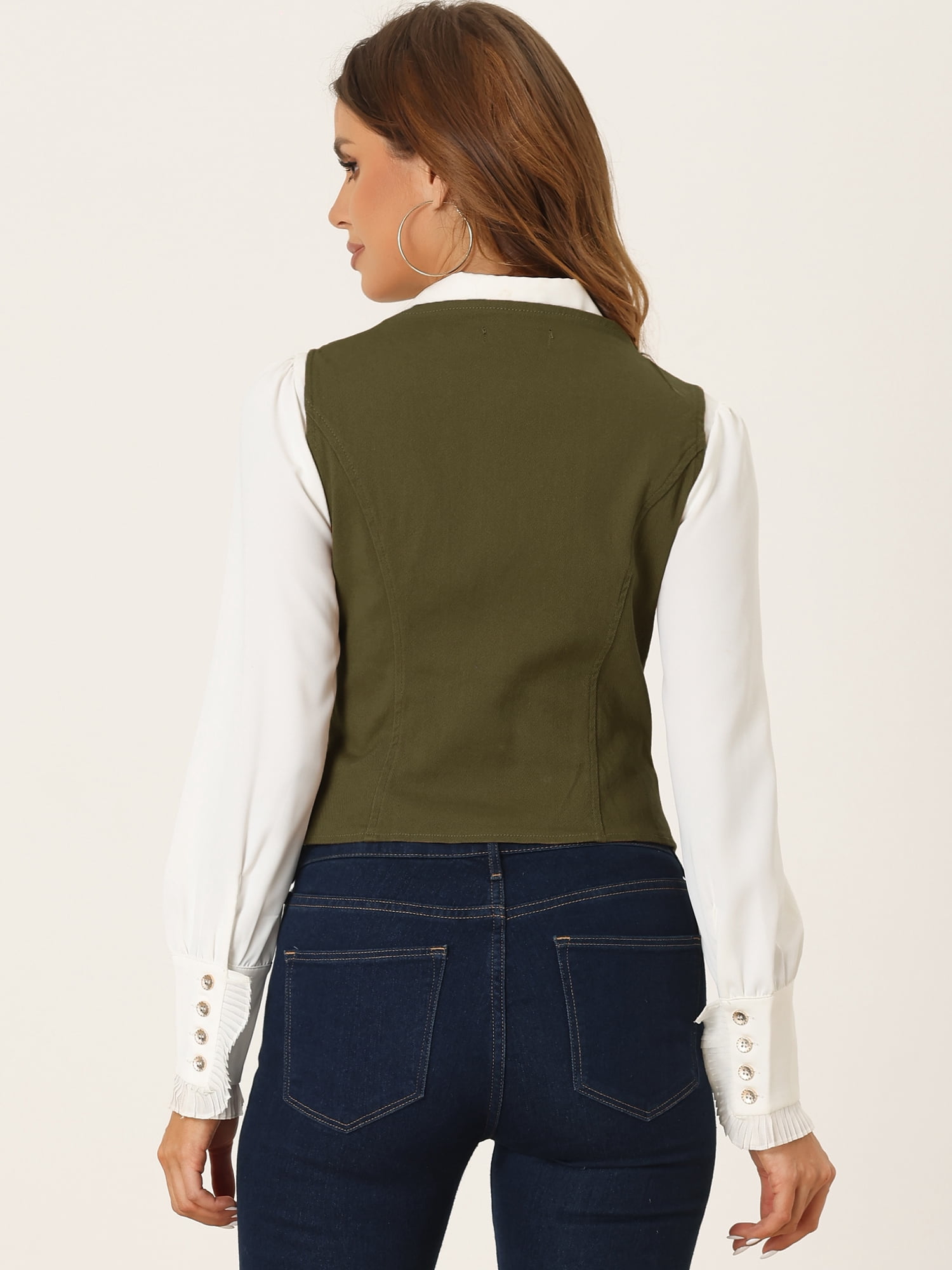 DARING DIVA Women's Sleeveless V Neck Casual Waistcoat Vest Jacket S Army Green