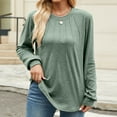 thumbnail image 6 of Long Sleeve Shirts for Women Cotton Loose Casual Pleated Tunic Tops Fall Crew Neck Dressy Pullover Blouses (Green XL), 6 of 6