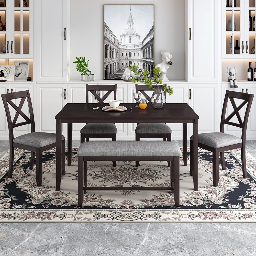 Resenkos 6-Piece Indoor Modern Rectangular Dining Table Set for Kitchen, Espresso