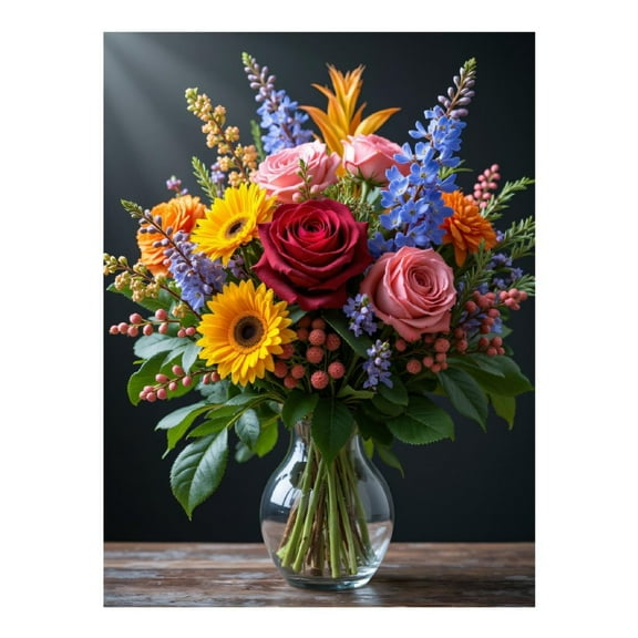 Diamond Art Kits for Adults, Bright Floral Vase Bouquet Display 5D Diamond Painting Kits for Adults Beginners, DIY Full Drill Diamond Painting, Gem Art and Crafts 12x16