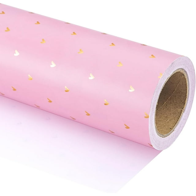 Papel de regalo para el día de San Valentín, mini rollo, diseño de corazón rosa de lámina dorada dulce para el día de San Valentín, boda, aniversario, cumpleaños