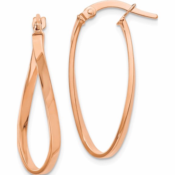 10k Rose Gold Polished Hinged Hoop Earrings (26x12)