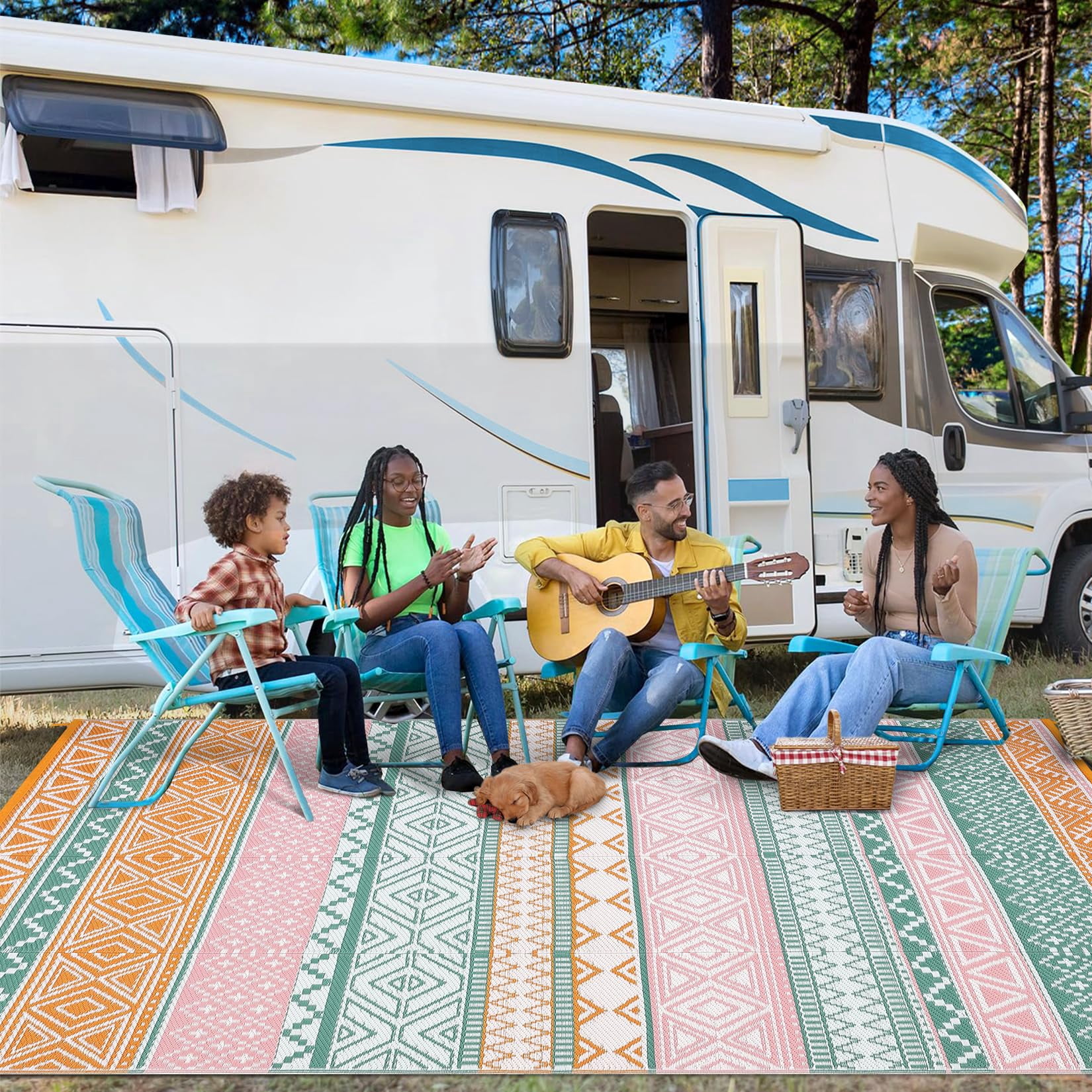 Waterproof & Reversible Outdoor Rug – Durable Patio Carpet for Camping, RV, Deck, Picnic, Porch, Backyard – Lightweight, UV & mark Resistant