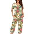 thumbnail image 2 of CAZOFW Pajamas for Women,2 Piece Floral Short Sleeve Top,Capri Pant,Lounge Sleepwear Sizes S-3X, 2 of 6