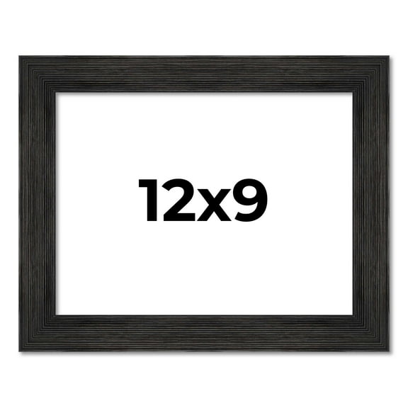 12x9 Distressed/Aged Black Wood Picture Frame - UV Acrylic, Foam Board Backing, & Hanging Hardware Included!