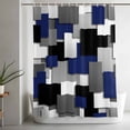 thumbnail image 5 of Navy Blue Black Geometric Shower Curtain Set, Waterproof Shower Curtains for Bathroom, Modern Abstract Art Block Washable Fabric Cloth Bath Curtain for Bathtub Decoration with Hooks 48x72 Inches, 5 of 9