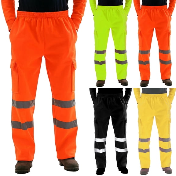 Men's Reflective Strip Sanitation Work Uniform Fleece Pants, Casual Sports Trousers for Safety and Visibility During Night Work or Outdoor Activities,Black,L