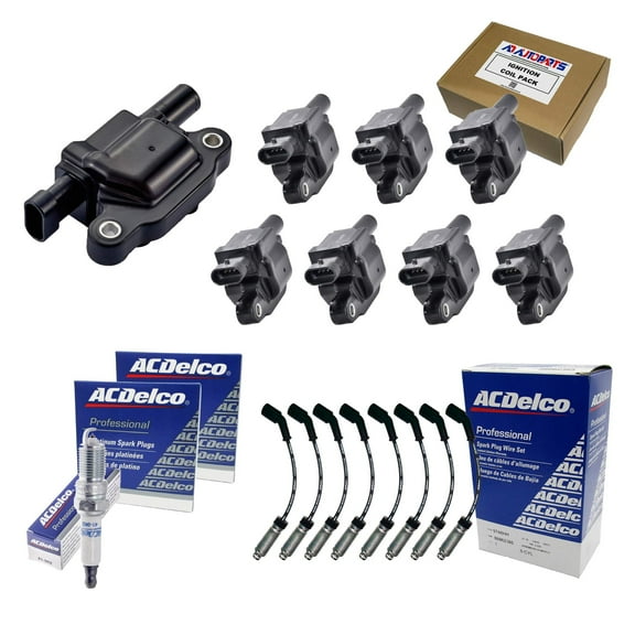 8 AD Auto Parts Ignition Coils   8 OEM 41-962 Double Platinum Spark Plugs   8 OEM 9748HH Spark Plug Wires w/Heat Shields Compatible With D513A