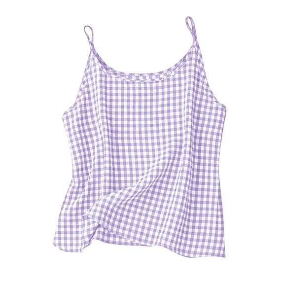 Ugoldhm Girls' Gingham Cami Top Spaghetti Strap Casual Camisole Cotton Linen Sizes 4-14 Years Old