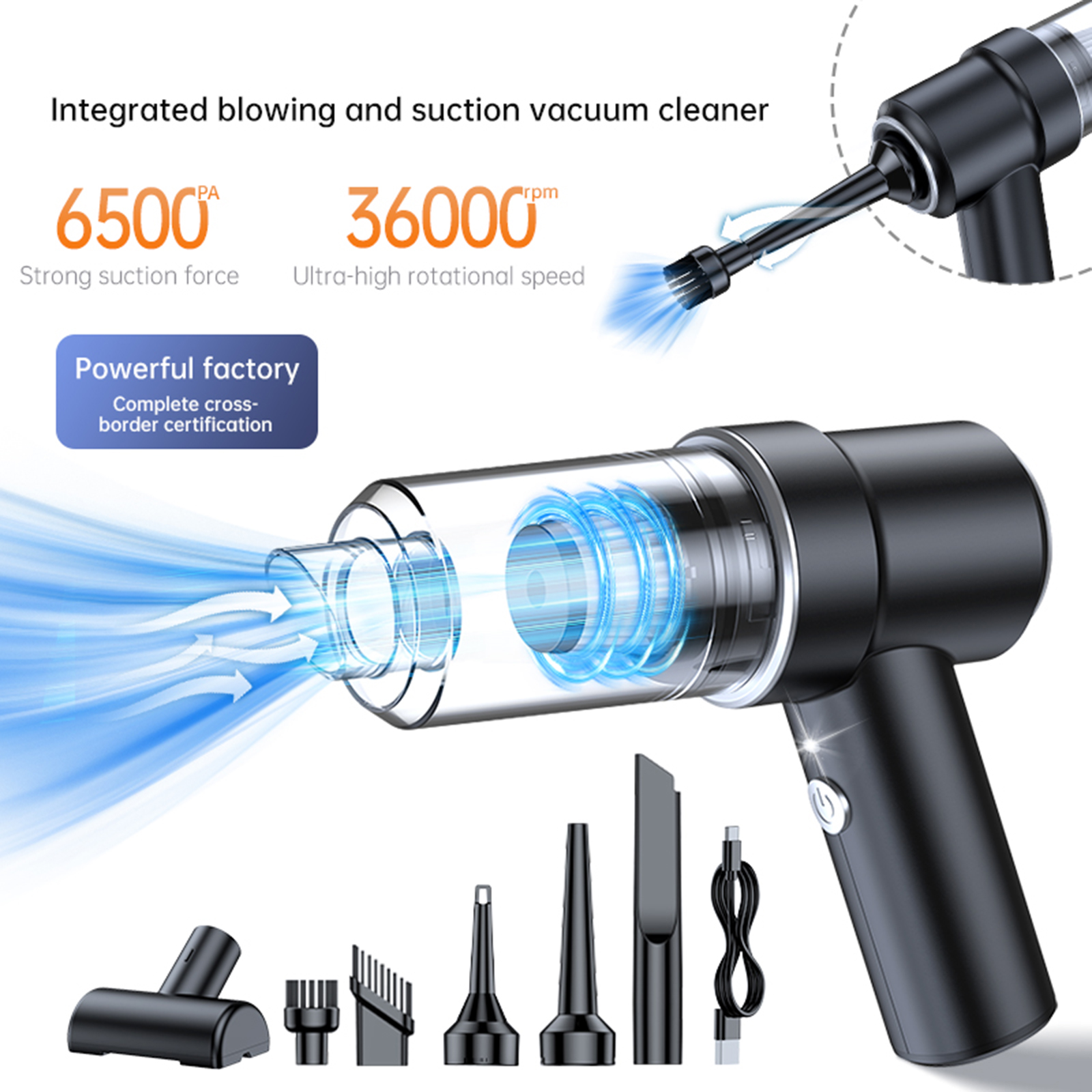 Car Cleaner with LED Light Cordless Compressed Air Duster Handheld Vacuum Keyboard Cleaner for Interior