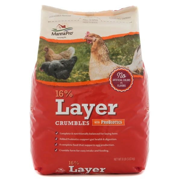 Manna Pro 16% Layer Crumble with Probiotics Chicken Feed, 8 lbs.