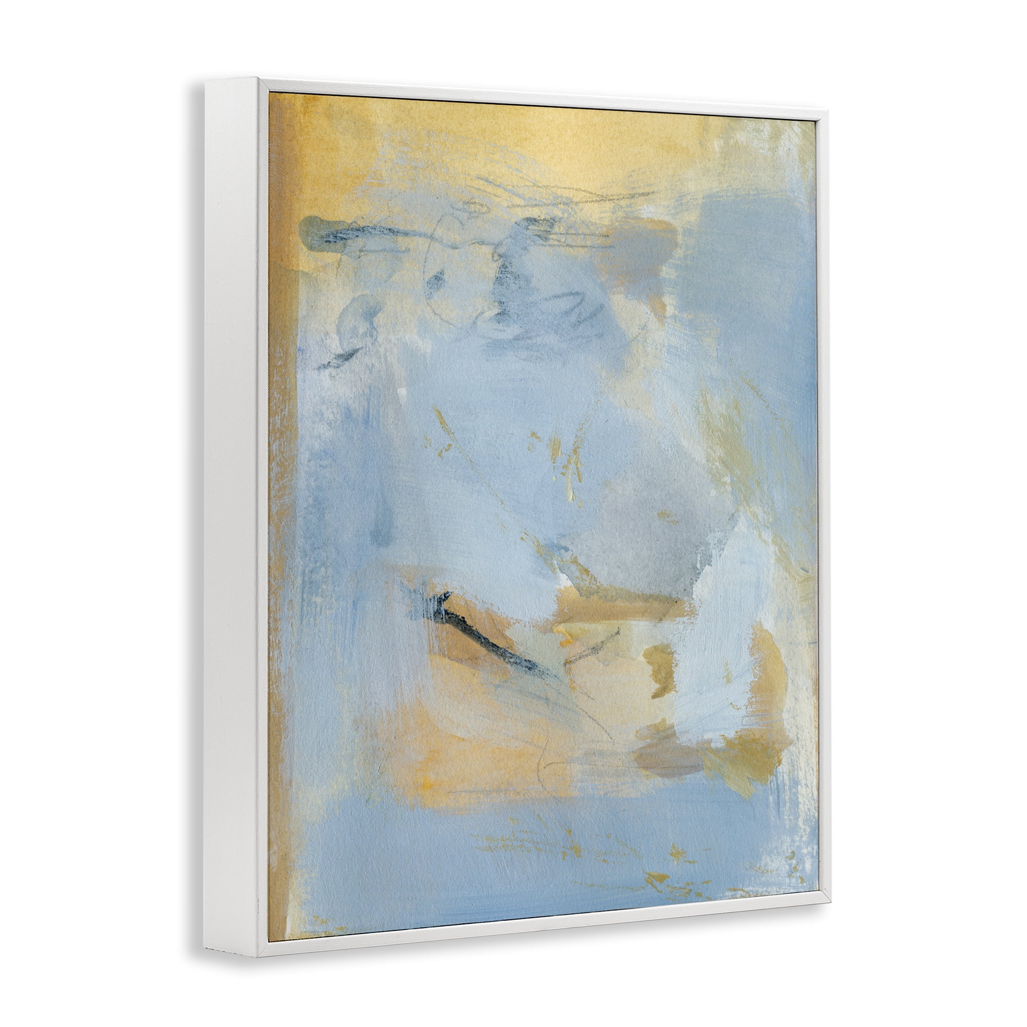 Stupell Industries Blue & Gold Organic Abstract Abstract Painting White Framed Art Print Wall Art, 11 x 14