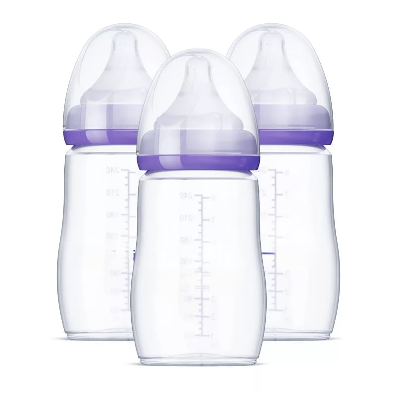 Anti-Colic Baby Bottles with Nipples, 8oz/3pk, BPA-Free Infant Feeding Bottles, Wide Neck, Soft Silicone Nipples, Breastfeeding Baby Bottles for Newborns and Infants