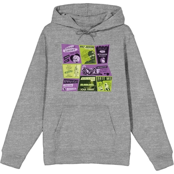 Beetlejuice Beetlejuice Valentine Card Collage Adult Heather Gray Long Sleeve Hoodie-Medium