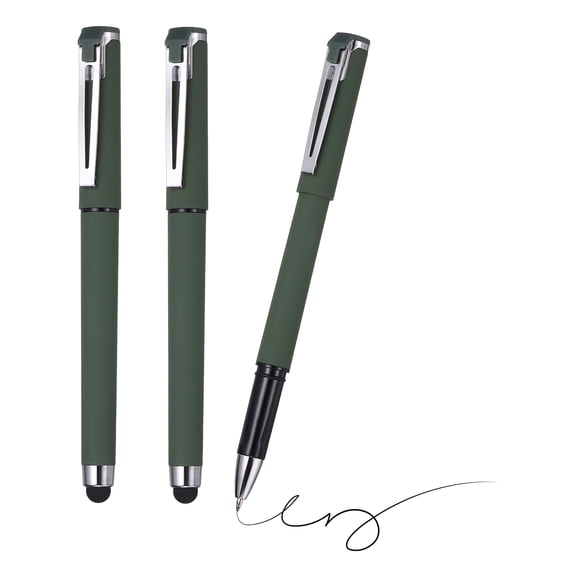 0.5mm Gel Pens, 3Pcs Stylu-Pen 2-in-1 Black Ink Rollerball Pen Business Medium Point Smooth Writing Quick Dry for Touchscreen Office Supplies Note Meeting,Green