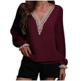 thumbnail image 1 of Blusa de manga larga de encaje de retazos de Color sólido de gasa de moda Sexy informal para mujer Pompotops hkajfhjk472107, 1 of 6