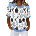 thumbnail image 2 of AGWOLF Easter Eggs Hunt Shirts for Women Lapel Waffle Knit Tunic Tops Short Sleeve Graphic Tees Religious Blouses Black L, 2 of 6