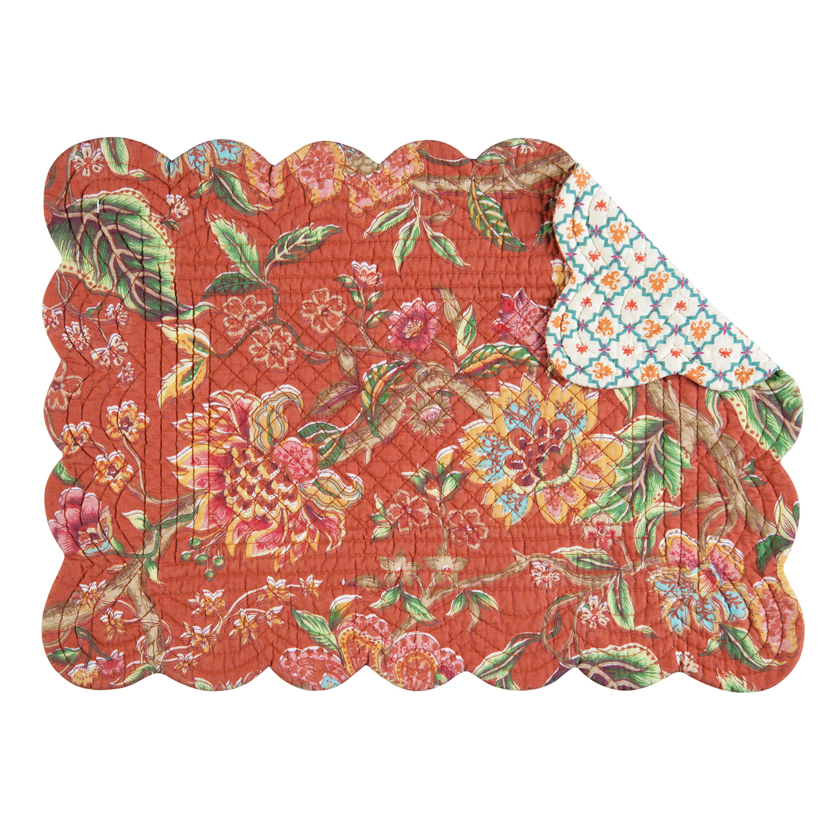 Adele Single Rectangular Cotton Quilted Floral Jacobean Machine