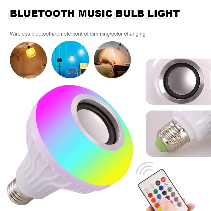 Remote LED Wireless Bluetooth Bulb Light Speaker 12W RGB Smart Music Play Lamp 