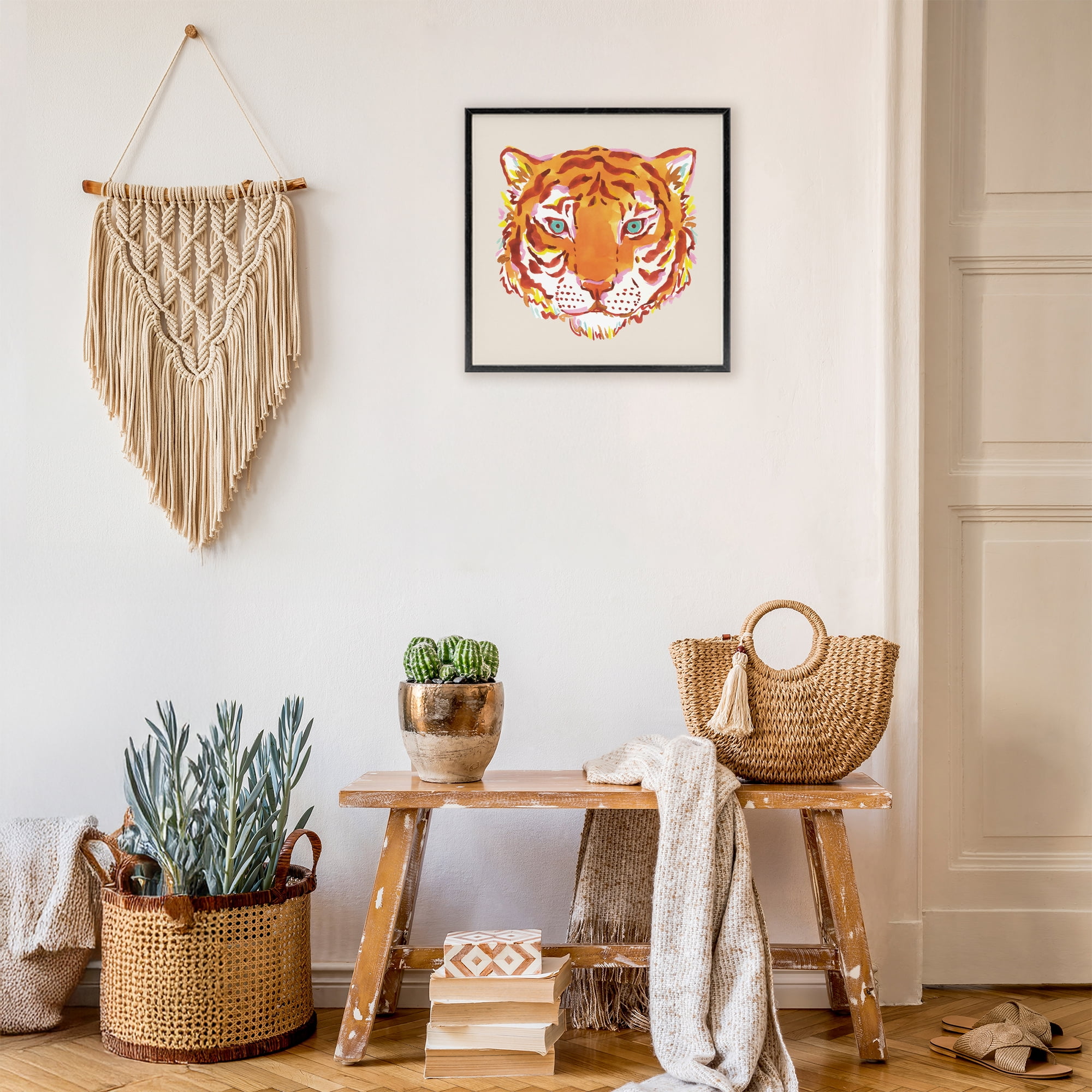 Stupell Industries Orange Boho Tiger Face Black Framed Giclee Art, design by Karolina Sato