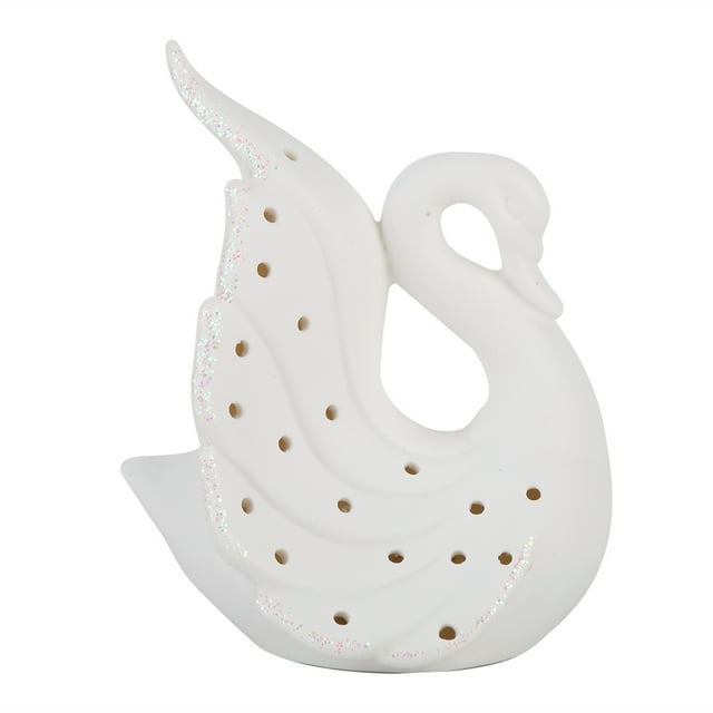 Lámpara LED de cerámica con forma de cisne, preciosa y delicada, para decorar la estantería del dormitorio con batería (B)