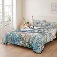 thumbnail image 2 of Twin XL Quilt Set 68''x98'', Coastal Crab Lightweight Summer Bedspread Coverlet Set with 2 Pillow Shams, Vintage Summer Beach Coral Ocean Breathable All Season Quilt Bedding for Dorm/Guest Room, 2 of 9