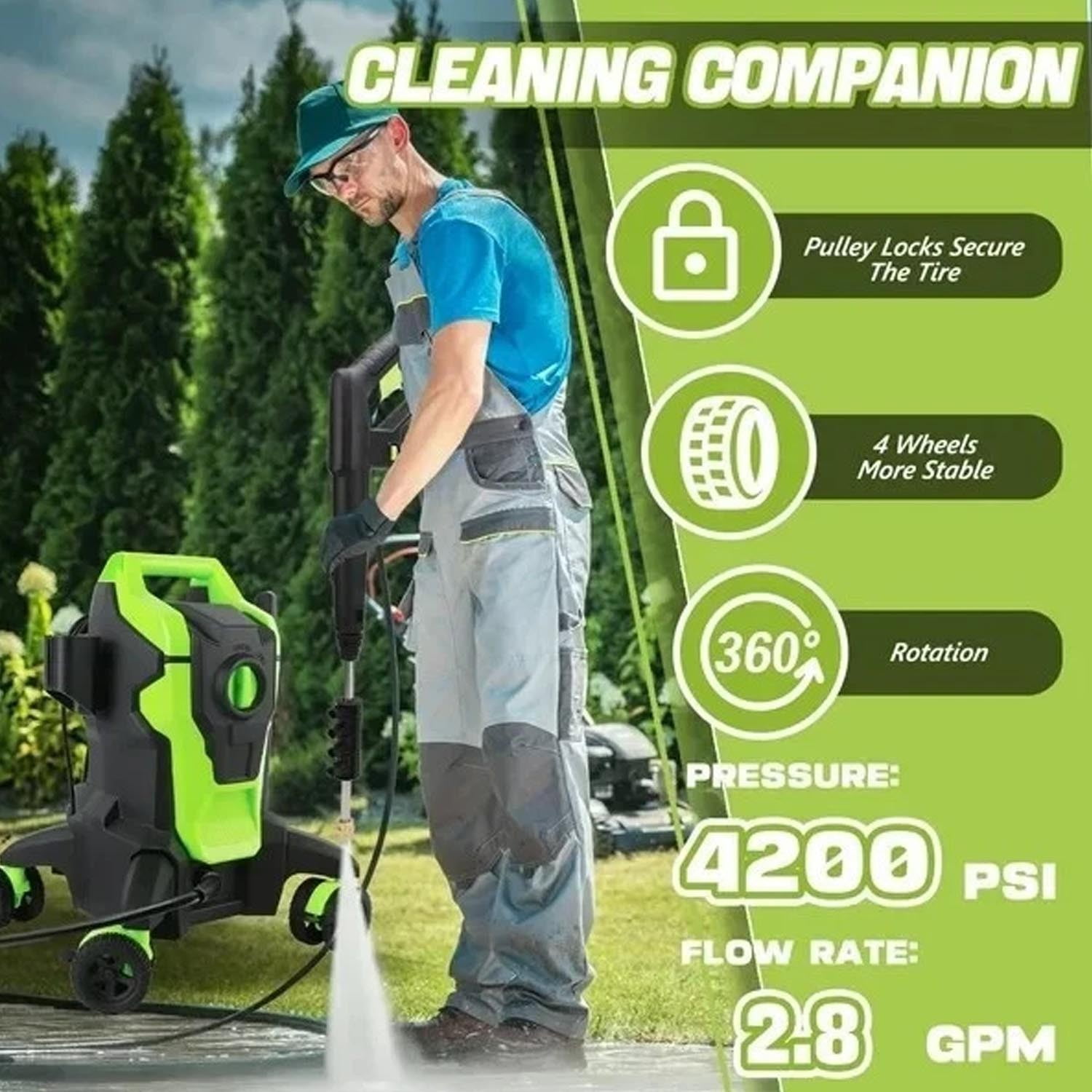 Electric Pressure Washer with Touch Screen,  4200 PSI 2.8 GPM, 4 Quick Connect Nozzles, Inlet Hose & Filter& Foam Cannon for Cars/Fences/Driveways/Home Cleaning