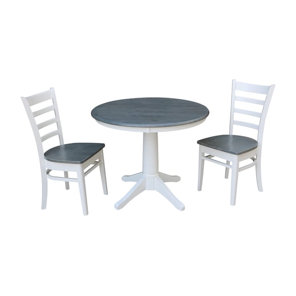 International Concepts 36" Solid Wood Table With 2 Emily Chairs in White/Gray