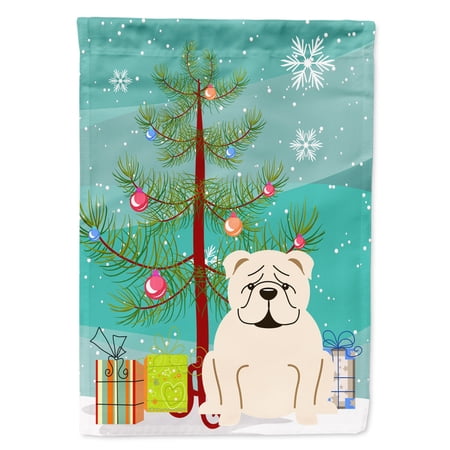 Carolines Treasures BB4248GF Merry Christmas Tree English Bulldog White Flag Garden Size   Small  multicolor