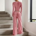 thumbnail image 6 of Maplenight Womens Striped 2 Piece Outfits Casual Scoop Neck Cropped Top Drawstring Wide Leg Pants Fall Pajama Sets for Women, 6 of 7