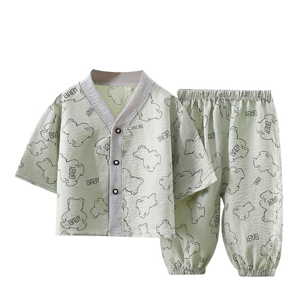 Odeerbi 3-12 Años Niños Niñas Pijamas de Algodón de Verano Pijamas de Mangas Tres Cuartos Pantalones Pijamas de Dos Piezas Pijamas Para El Hogar