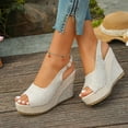 thumbnail image 6 of Women's Slipper Women's Fashionable Casual Spring And Summer Versatile Plus Size Beach Wedge Sandals Solid Color Peep Toe Open Toe One-Strap Buckle Sandals,Beige,39, 6 of 9