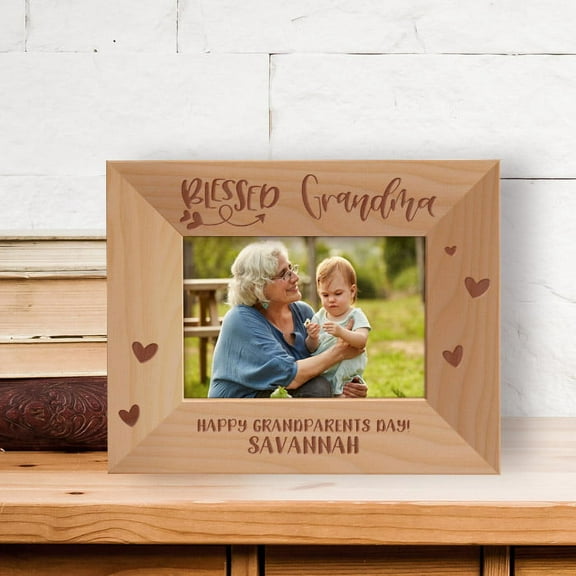 Blessed Grandma Personalized Wooden Frame-5" x 3 1/2" Brown Horizontal