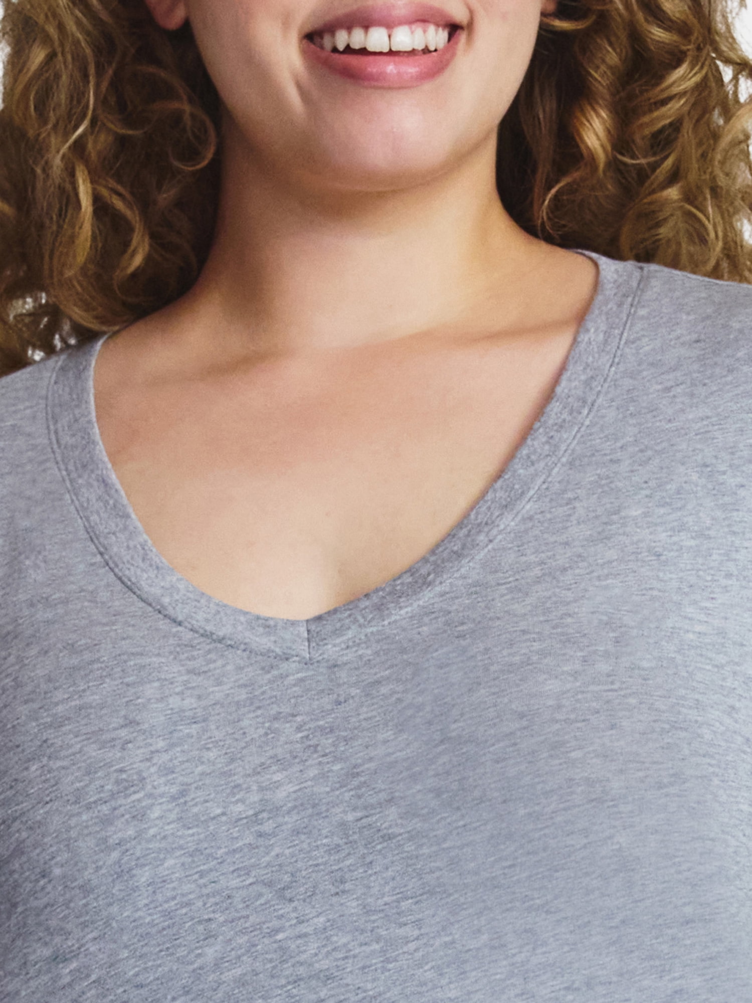 Terra & Sky Women's Plus Size V-Neck Tee with Long Sleeves, Sizes 0X-5X