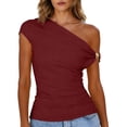 thumbnail image 2 of Womens Summer Off The Shoulder Tops Ribbed Going Out Fitting T Shirts Trendy Casual Lightweight Comfy Shirt Solid Color Blouse, 2 of 6