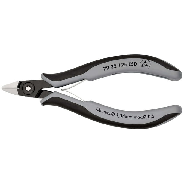 KNIPEX 79 32 125 ESD Pinzas de precisión de corte diagonal para electrónica ESD Con fundas en dos componentes bruñido 125 mm
