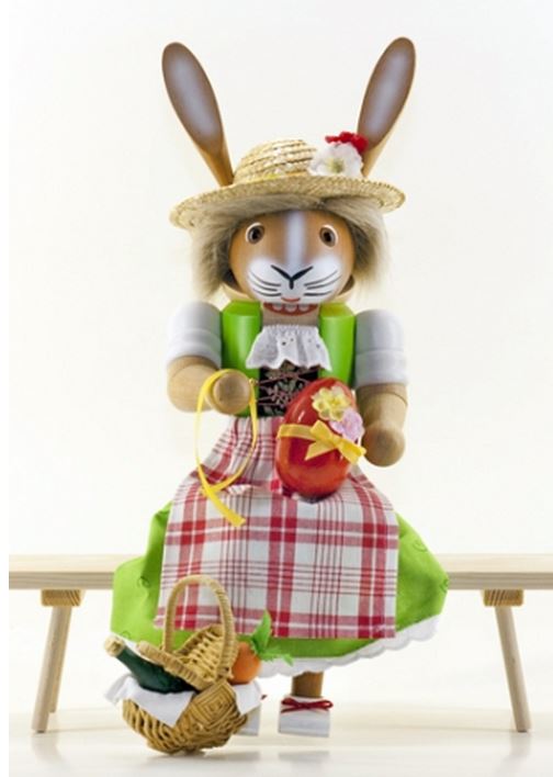 Sitting Mrs Easter Bunny Rabbit Decorating Egg German Wood Easter