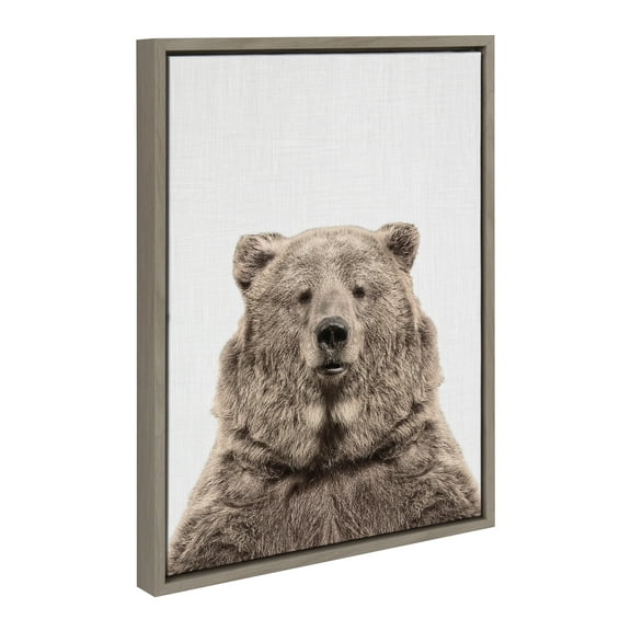 Kate and Laurel Sylvie Bear European Color Framed Canvas Wall Art by Simon Te of Tai Prints, 18x24 Gray, Forest Animal Art for Wall Décor