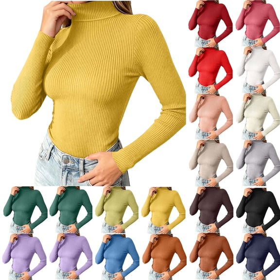 Womens Turtleneck Knit Sweater Zaewscy Women's Solid Color Turtleneck Sweater Winter Base Layer Knitwear Slim Pullover Top Pajamas Yellow Free Size