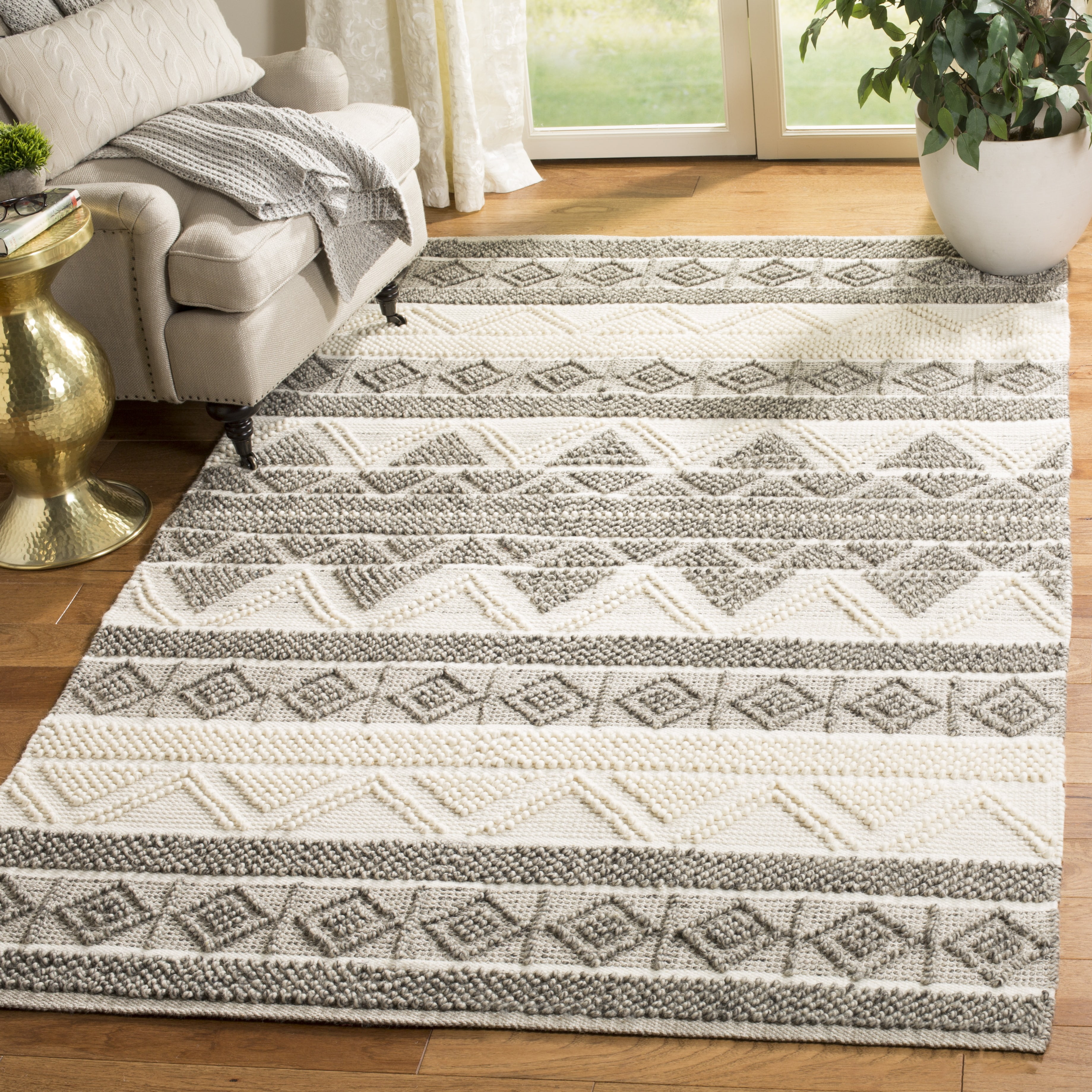 SAFAVIEH Natura Christabella Geometric Area Rug, Ivory/Grey, 11' x 15'