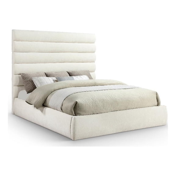 Meridian Furniture Adam Cream Chenille Fabric King Bed