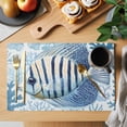 thumbnail image 2 of Blue Coastal Fish Placemats Set of 8 Summer Ocean Flower Stripe Coral Place Mats Indoor Wipeable Table Mats Washable Cloth Dining Table Placemats for Kitchen Holiday Party Home Decor 13x19 Inch, 2 of 9