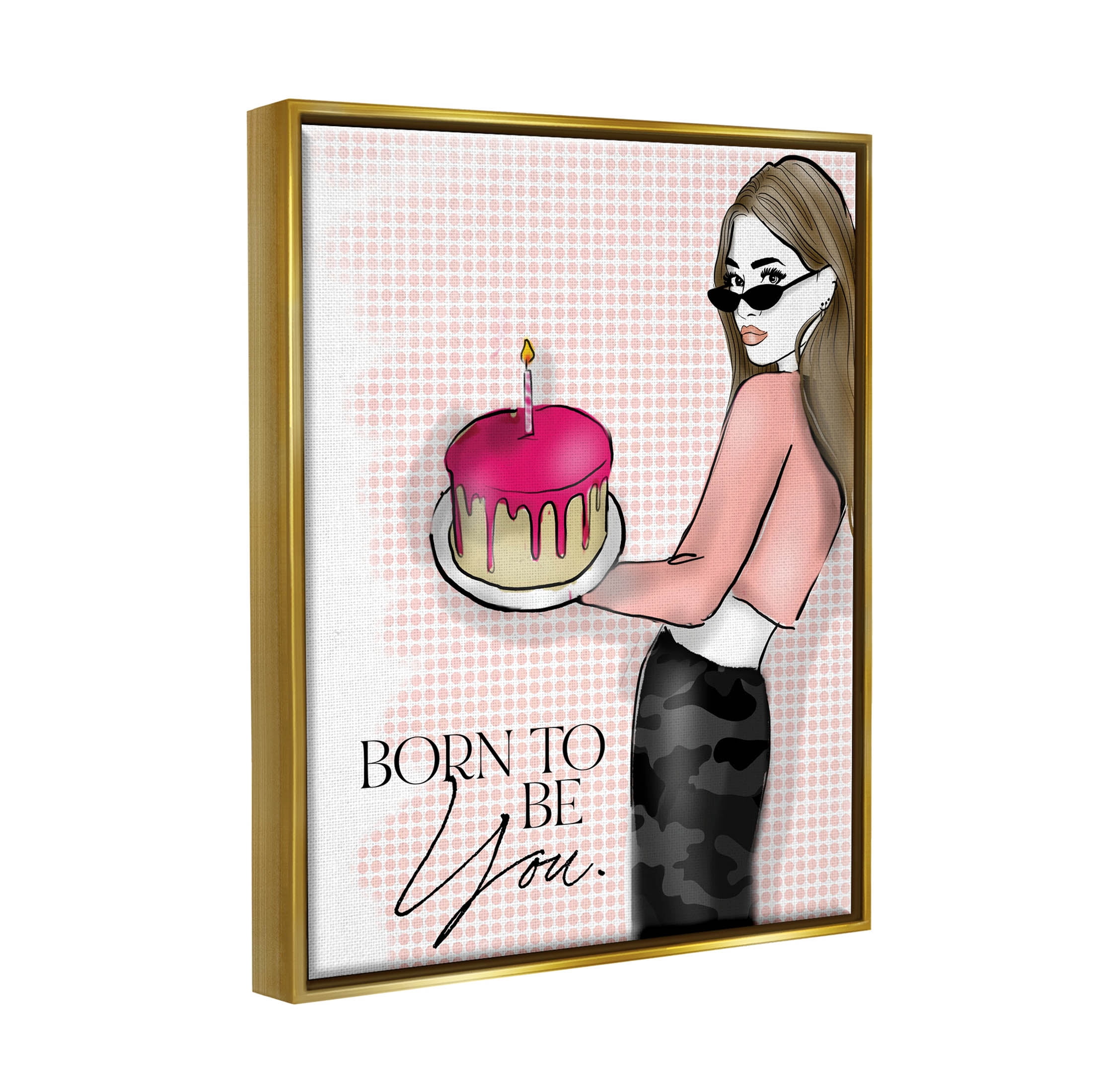 Stupell Industries Born To Be You Patterned Graphic Art Metallic Gold Floating Framed Canvas Print Wall Art, Design by Alison Petrie