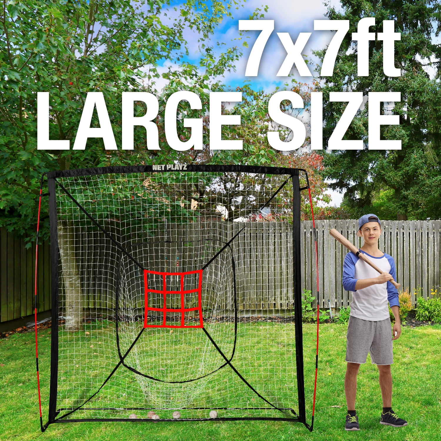 7' x 7' Baseball & Softball Practice Hitting & Pitching Net similar to Bow Frame, Great for All Skill Levels