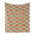 thumbnail image 1 of Zambia Soft Flannel Fleece Throw Blanket, Folk Design with Retro Style Effects in Pastel Print, Cozy Plush for Indoor and Outdoor Use, 60" x 80", Sand Orange Dark Blue, by Ambesonne, 1 of 6