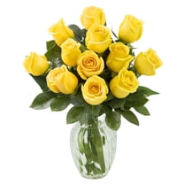 KaBloom : Bouquet of Fresh 12 Yellow Roses with Vase, Next-Day Delivery, Gift for all occasions