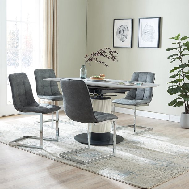 Omni House Dining Chairs Set of 4, Gray MicroSuede Fabric Padded Seat Kitchen Chairs with