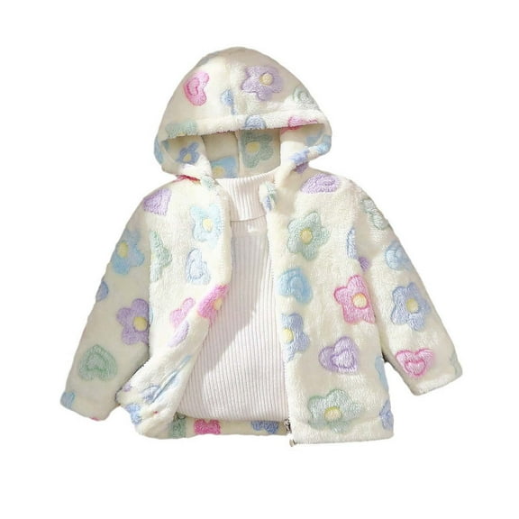 Kovlvoll Newborn Baby Clothes Girls Fuzzy Jacket Long Sleeve Zipper Hooded Fashion Warm Outwear Toddler Coat Tops