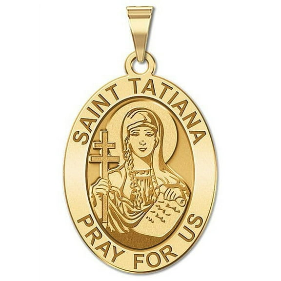 Saint Tatiana - Oval Religious Medal - 1/2 X 2/3 Inch Size of Dime, Solid 14K Yellow Gold